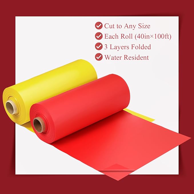 Moukeren 40'' x 100' Circus Tablecloth Roll Plastic Tablecloth Disposable DIY Carnival Tent Party Supplies for Big Top Tent Backdrop Curtains Ceiling Wall Drapes(Yellow, Red,2 Roll)