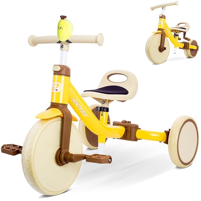 4-in-1 Toddler Tricycle for Ages 18 Months to 3 Years, Tool-Free Mode Switch, Tricycle for Toddlers 1.5-3 with One-Click Height Adjustment, Kids Trike and Balance Bike for 2 Years, Yellow
