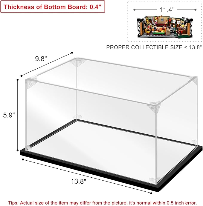 Innovny Acrylic Display Case for Collectibles & Lego 21319 Building Kits - Clear Case for Action Figures & Car Model Toys (Black, 13.8*9.8*5.9 inch)