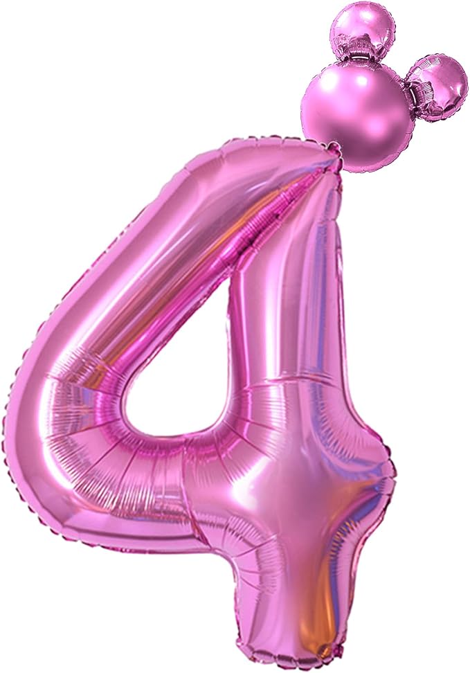 HIBILDER 2pcs Pink Number 4 & Mini Mouse Head Balloons, 40inch Birthday Party Decorations, Aluminum Foil Balloons, Princess Themed, Unisex, Children Department