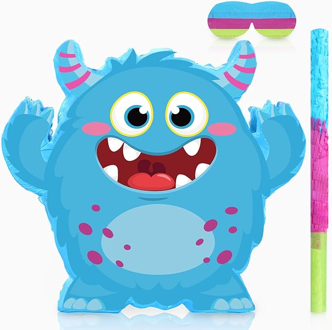 Little Monster Themed Piñata Birthday Party Decorations Cartoon Piñata with Stick Blindfold for Valentine Day Wedding Baby Shower Anniversary Party Decorations Centerpiece Photo Prop
