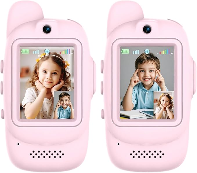 Video Walkie Talkies for Kids, Toys Walkie Talkies Rechargeable 2 Pack with 0.3MP Camera, 1000mAh, Ergonomic, Long Range 2 Way Radio, Indoor Outdoor, Birthday Gift for Boy Girl Age 3-12 (Pink & Pink)