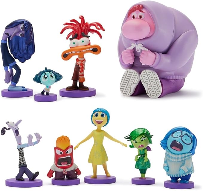 Disney Store Official Inside Out 2 Figure Set – 9 Fully Sculpted Disney Figures Including Anger, Joy, Envy, Sadness & More in Double-Tiered Box with Scenic Backgrounds