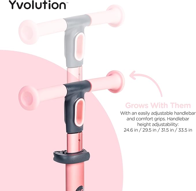 Yvolution Y Glider Nua 3-Wheel Kids Scooter – Adjustable Height, Arc-Folding Handlebar, LED Light-Up Front Wheels, Extra-Wide Deck, Ages 3-10