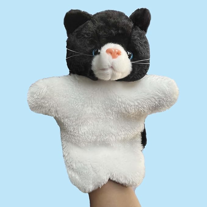 Cat Hand Puppets Kitten Plush Animal Toys Dolls for Kids Imaginative Pretend Play Storytelling Black&White