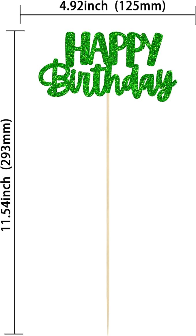 Gyufise 12Pcs Happy Birthday Centerpieces Sticks Double Sided Glitter Birthday Party Decorations Anniversary Table Flower Centerpiece for Celebrating Party Supplies Green