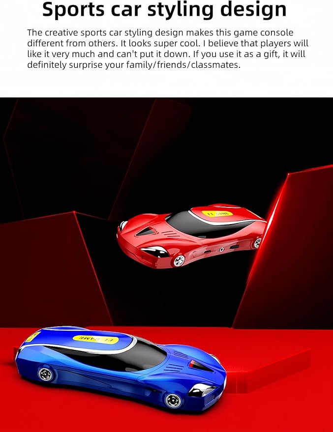 3-inch Racing Car Appearance Video Game Console Built-in 250 64bit Games AV-Out Students/Adults Handheld Toys Kid's Birthday Home/Outdoor/Travel Entertainment