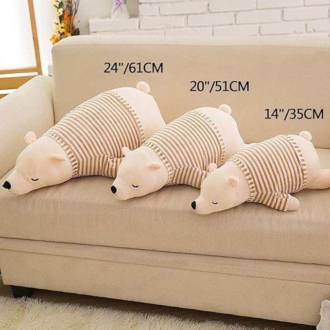 MMTTAO Stuffed Polar Bear Animal Plush Toy 20 Inch Large White Sleeping Bear Animal Stuff Soft Plushies Cute Dolls Collection Huggable Pillow Cushion Birthday Gift for Kids Child Boys Girls, 20Inches