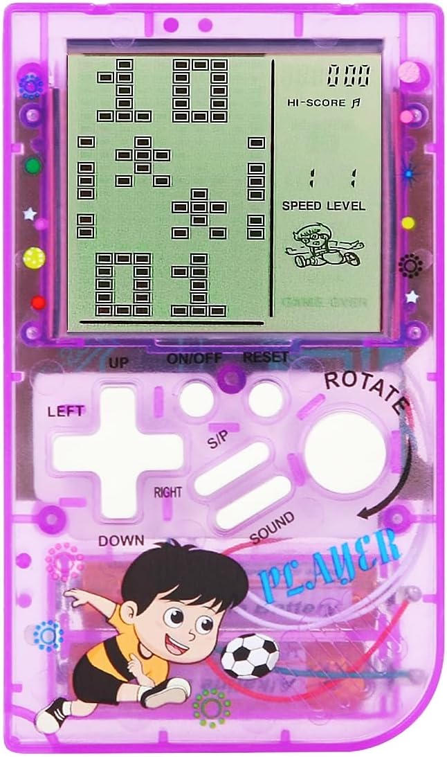 CZT Transparent Block Game Machine 23 Built-in Games Retro Children's Game Console Student Device Puzzle Handheld Console Electronic Brick Compact Portable Christmas Girl Gifts (Purple)