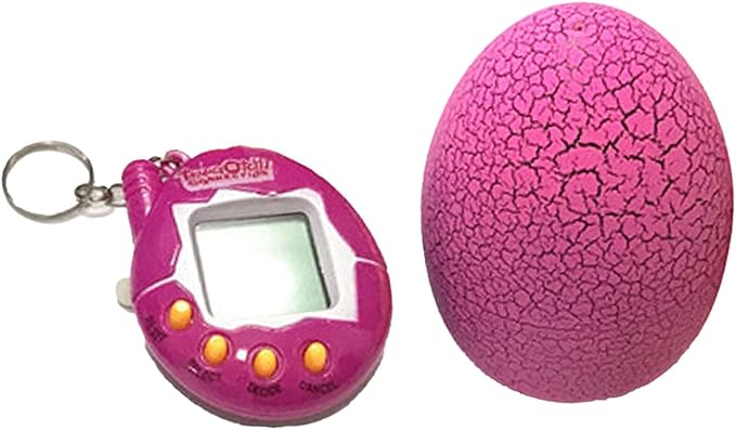 Virtual Pet Keychain for Kids, Electronic Digital Pet Keychain, Retro Handheld Game Machine for Halloween, Christmas, with Egg Shaped Box/Cover (Pink)