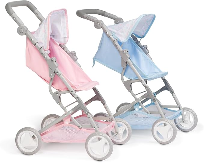JC Toys - Berenguer Boutique | Fashionable Stroller with Canopy and Storage | Simple Folding |Blue Accessory Collection | for Dolls up to 18" | Ages 3+