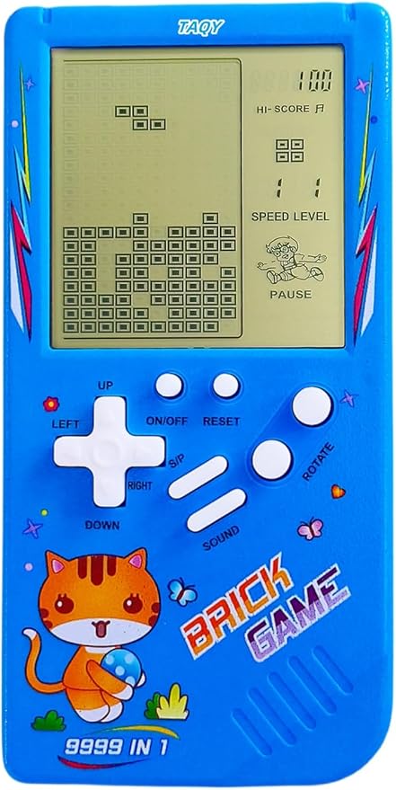 Cute Cat Pattern Block Game Console 23 Brick Games Racing/Tank Battle Retro Mini Game Machine Children's Game Console 70/80/90's Nostalgic Gifts Puzzle Toy Handheld Portable Game Device (Blue)