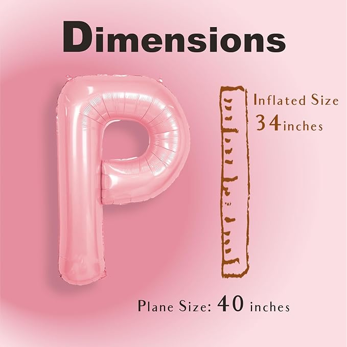 SUWEN 40 Inch Pink Large P Letter Balloons Big Foil Helium Letter Balloons A-Z Jumbo Mylar Happy Birthday Party Decorations for Girl Anniversary Party Supplies