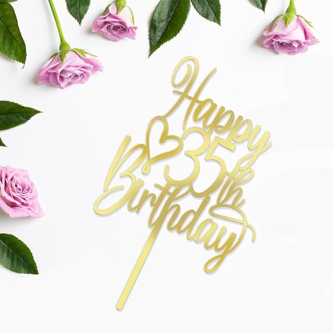 Acrylic Happy 35th Birthday Cake Topper - Cheers to 35 Years Cake Topper, 35 & Fabulous Cake Decoration for Hello 35th Birthday Anniversary Party Cake Decorations Supplies
