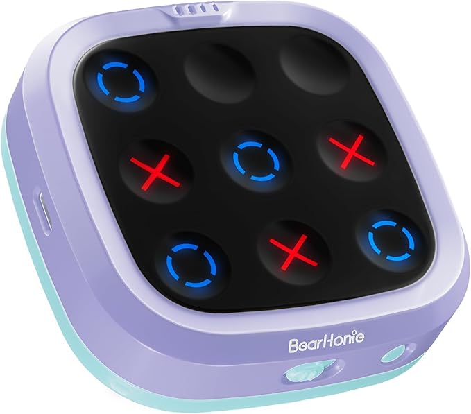 Tic Tac Toe Game Portable Electronic Puzzle Board Games for Kids & Adults, Travel Games Car Games, Birthday Gifts, Top-Purple + Bottom-Blue