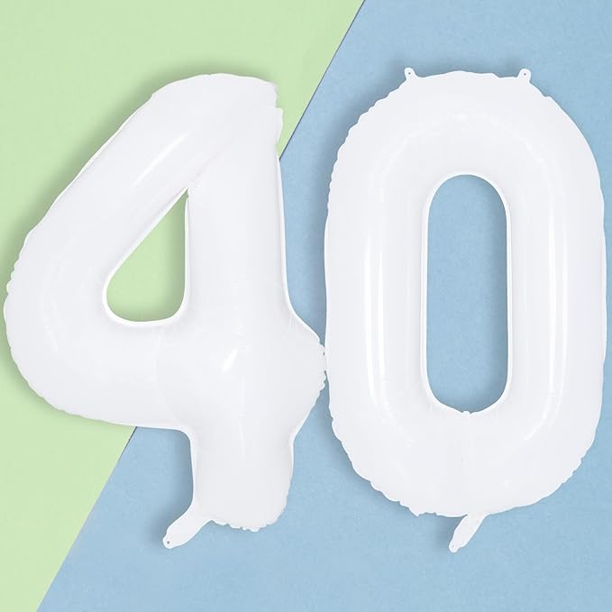 40 Balloons White, Giant Number 4 & 0 Helium Foil Balloon for Women 40th Birthday Decor, 40 Inch Self Inflating Mylar Number 40 Balloon for Man Anniversary Party Globos De Numeros Decorations Supplies