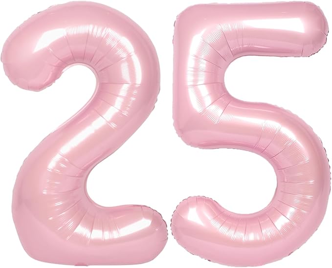 SUWEN 40 Inch Large Pink 25 Balloon Numbers Big Foil Helium Number Balloons 0-9 Jumbo Happy 25th Mylar Birthday Party Decorations for Women 52 Anniversary Party Supplies