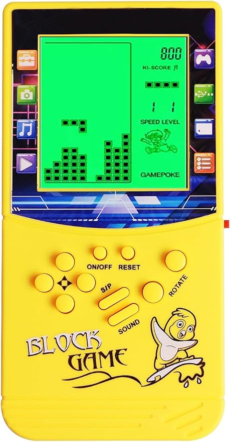 New Large Screen Brick Game Console Green Backlight Built-in 23 Multi-Mode Block Games Classic Nostalgia Puzzle Speed and Difficulty can be Adjusted Suitable as a Gift for Kids (Yellow)