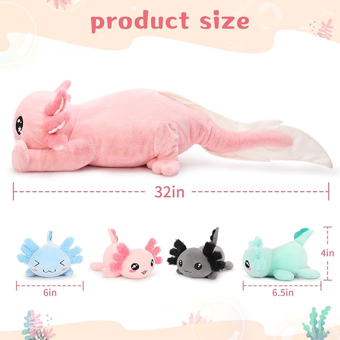 MaoGoLan 5 Pcs Axolotl Plush with 4 Babies Inside Belly, Glow in The Dark Stuffed Animals Pink Axolotl Toys Cute Kawaii Stuffy Salamander Pillow for Girls Kids Gift Valentine's Day Christmas