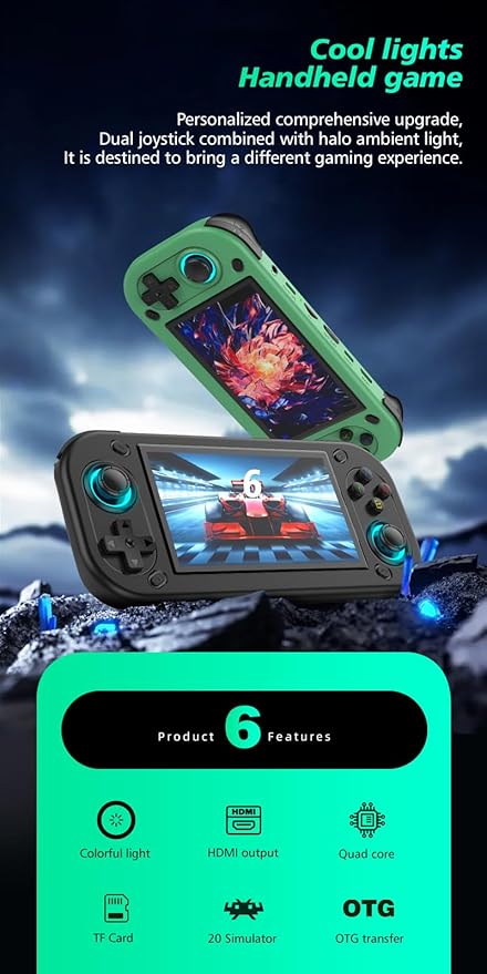 R43S Handheld Game Console,14000 HD Games Mini Retro Gaming Console,4.3-Inch IPS Screen,Built in 20 Emulators,64GB SD Card,28000mAh Battery，Birthday Gift (Black)