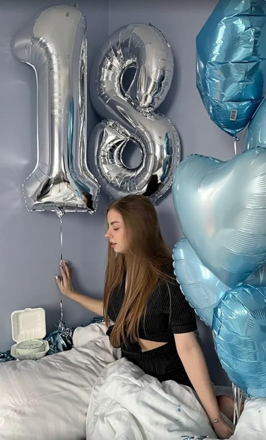 Silver Foil Number 8 Balloon 40 Inch, Helium Mylar Eight Number 8 18 28 38 48 58 80 88 Birthday Balloons, 8th Silver Women Men Wedding Anniversary, Graduations Party Supplies