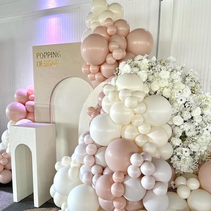 Pastel Pink and White Balloons, 12 Inch 35PCS Light Baby Pink Beige Cream White with Clear Latex Balloon for Girls Birthday Bachelorette Party Bridal Baby Shower Winter Party Decorations Supplies