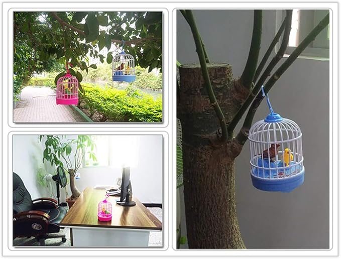 Singing and Chirping Bird Toy in Cage Realistic Sounds and Movements Sound Activated Chirp Toy Electronic Simulation Bird Cage Toy