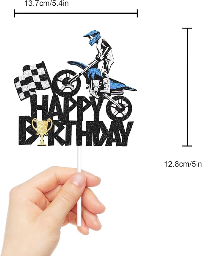 Motorcycle Happy Birthday Cake Topper - Extreme Sports Racing Birthday Party Glitter Autocycle Player Cake Topper - Sport Man Boy Motocross Racing Birthday Party Supplies