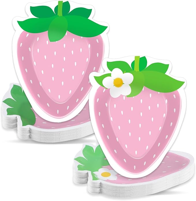 50 Count Strawberry Party Paper Plates Pink Strawberry Theme Shortcake Dessert Cake Disposable Plates for Party Birthday Parties Weddings Baby Showers Decorations Supplies