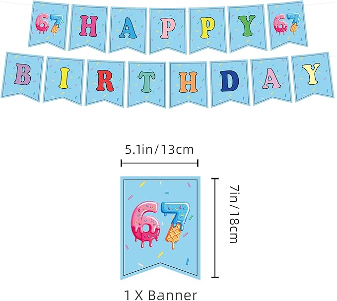 6 7 Birthday Decorations, 6 7 Meme Six Seven Themed party supplies Include Happy Birthday Banner, Balloons, Cake Toppers and Cupcake Toppers for Boy Girl Party Decor