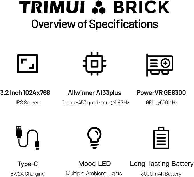 Trimui Brick Handheld Game Console 3.2-Inches Display Game Console,1024x768 IPS Screen Supports Multiple Simulators,Linux System Built-in 64G TF Card Purple