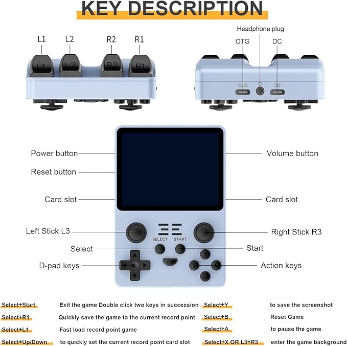 RGB20S Handheld Game Console Built-in 15,000 Games 64G 3.5 Inch IPS Screen Open Source System, Retro Games Consoles Classic Emulator (Blue)