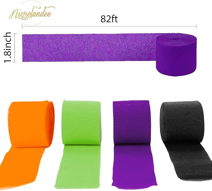 NICROLANDEE Halloween Crepe Paper Streamers - Black & Orange, 82ft Long, 8 Rolls for Halloween Theme Horror Party, Birthday & Home Party Backdrop Decorations