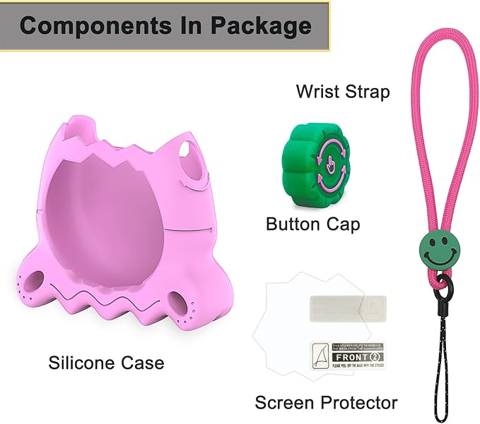 Silicone Case for Tamagotchi Paradise with Button Cap, Protective Cover with Screen Protector and Lanyard for Tamagotchi Paradise Pet Accessories (Pink)