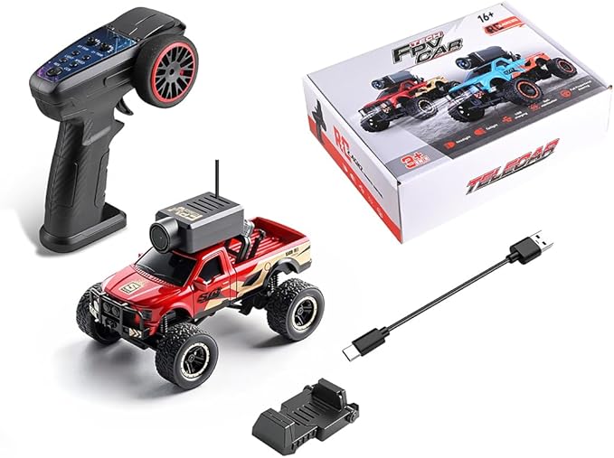 WL 1/64 FPV RC Car with Camera, APP Auto-Pairing Mini RC Truck with Remote Controller, 3-Speed Modes Gyroscope Remote Control Off-Road Truck for Adults