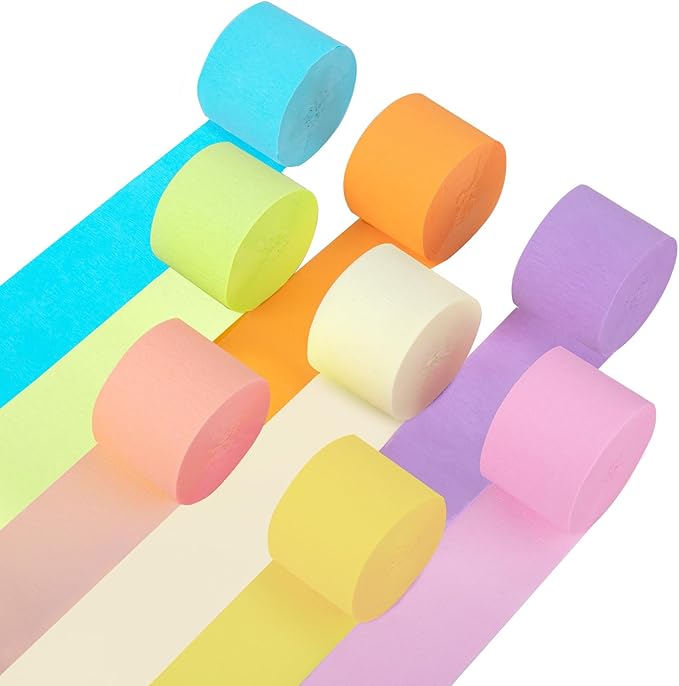 Crepe Paper Streamers, 8 Rolls Pastel Streamers Party Decorations, Party Streamer for Pastel Birthday Party Decorations, Wedding Bridal Baby Shower Decorations