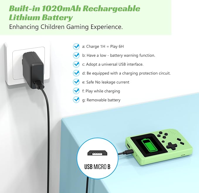 Retro Handheld Games Console, Built-in 400 Video Games,Portable Video Gaming Player with 3.0 Inch IPS Screen and Rechargeable Battery (Green)