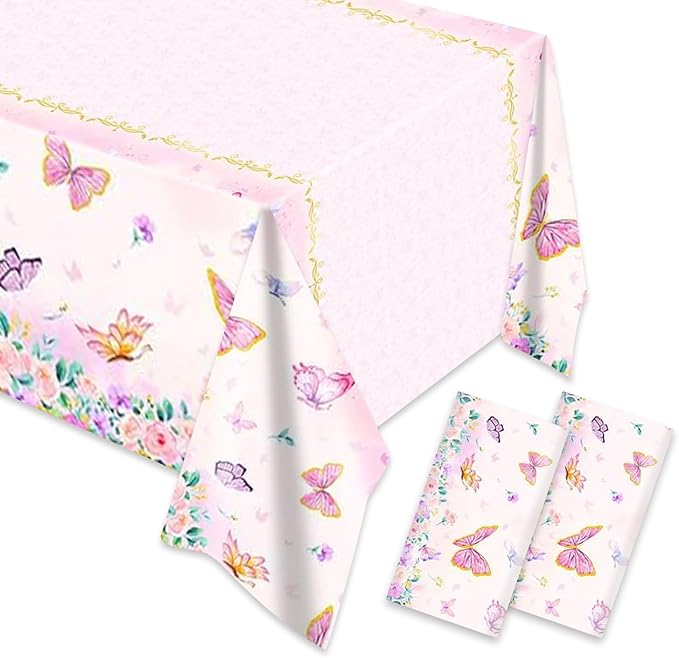 Egami 2pcs Butterfly Party Tablecloth for Butterfly Party Supplies Decorations 87 inches x 51 inches for Butterfly Birthday Party Supplies