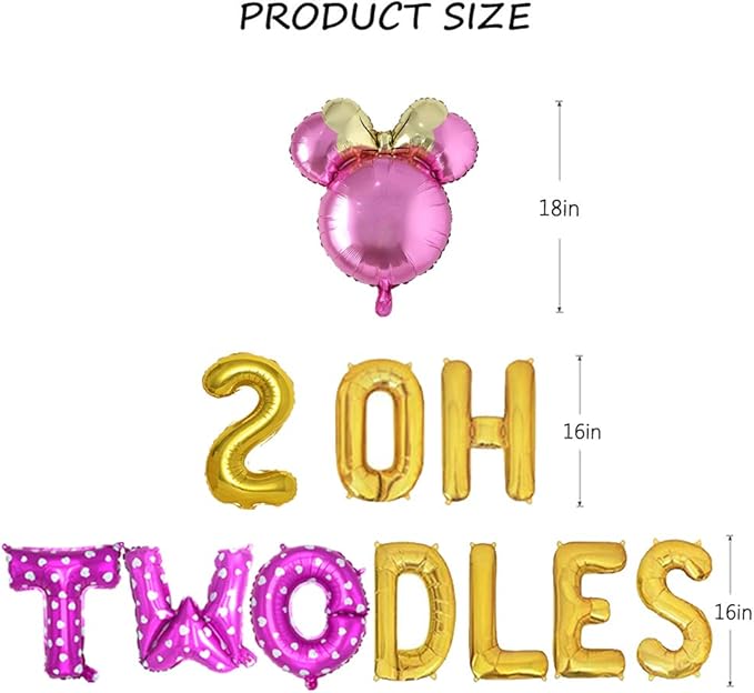 Pink Oh Twodles Balloon Birthday Banner Party Supplies Number 2 Balloon for 2nd Second Girl Birthday Party Decoration 13PCS Kit of Geloar (Pink)