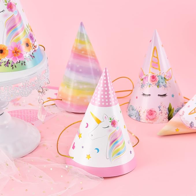 WERNNSAI Birthday Party Hats - 12 Pcs Birthday Party Supplies Cone Hat Headbands Colorful Paper Party Hats for Kids