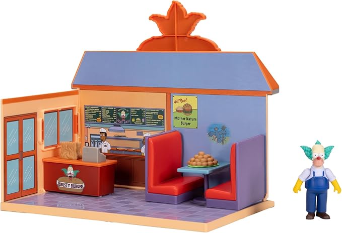 JAKKS Pacific The Simpsons Krusty Burger Diorama Playset, Includes One 2.5-Inch Scale Krusty the Clown Action Figure and Accessories