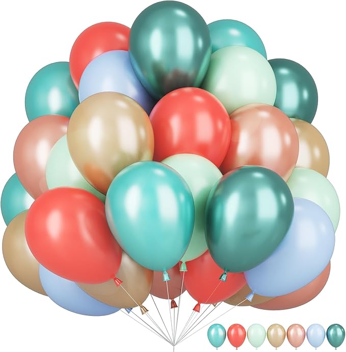 Tropical Balloons Rose Gold Blush Blue Balloons for Hawaii Luau Party Decorations 60pcs 12inch Peal Teal Green Blue Champagne Helium Latex Balloon Magic Birthday Flamingo Summer Baby Shower Decor