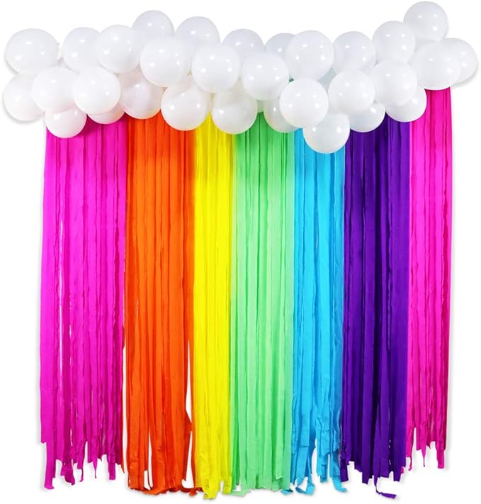 Rainbow Party Backdrop with Balloon Garland, Rainbow Cloud Birthday Photo Backdrops Props Booth Rainbow Balloon Arch Kit for Kids Rainbow Birthday Decorations Baby Shower Photography