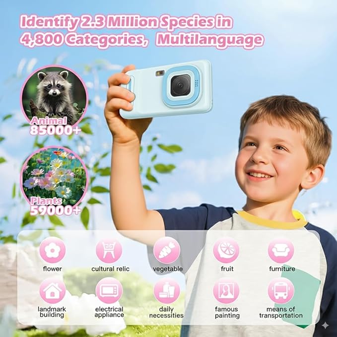 AI Kids Camera for 3–11 Year Old Boys and Girls, AI Learning Digital Video Camera with with Object Recognition, Best Birthday, WiFi Kids Toy Camera 16GB(Blue)