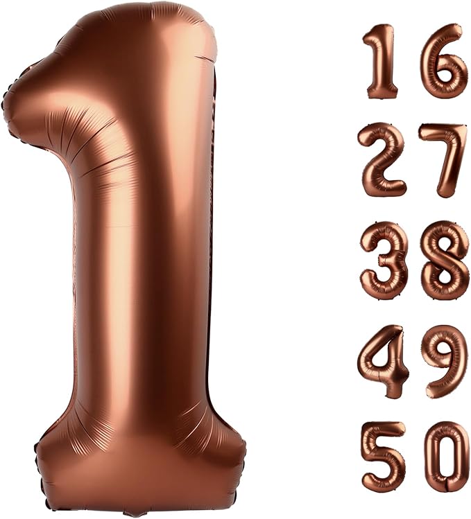 40 Inch Dark Brown Balloon Number 1 First Birthday Jumbo Mylar Foil Helium Chocolate Balloon for 10 21 31 Birthday Digital for Birthday Party Wedding Anniversary Party Decorations