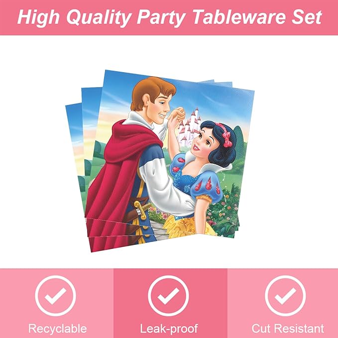 40pcs Snow White Birthday Party Decoration include Napkins,Plates, for Snow White Birthday party Supplies