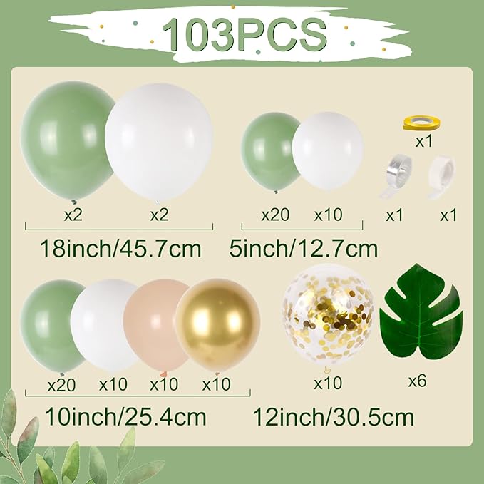 Sage Green Baby Shower Decorations 125PCS Green Balloon Arch Kit, Balloon Boxes, Backdrop for Woodland Jungle Theme Baby Shower Decor Gender Reveal Birthday Party Supplies