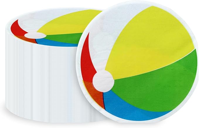 100Pcs Beach Party Napkins, Disposable Pool Napkins, Round Beach Ball Party Decorations for Kids Birthday Hawaiian Summer Pool Party Supplies, 13 x 13 Inches