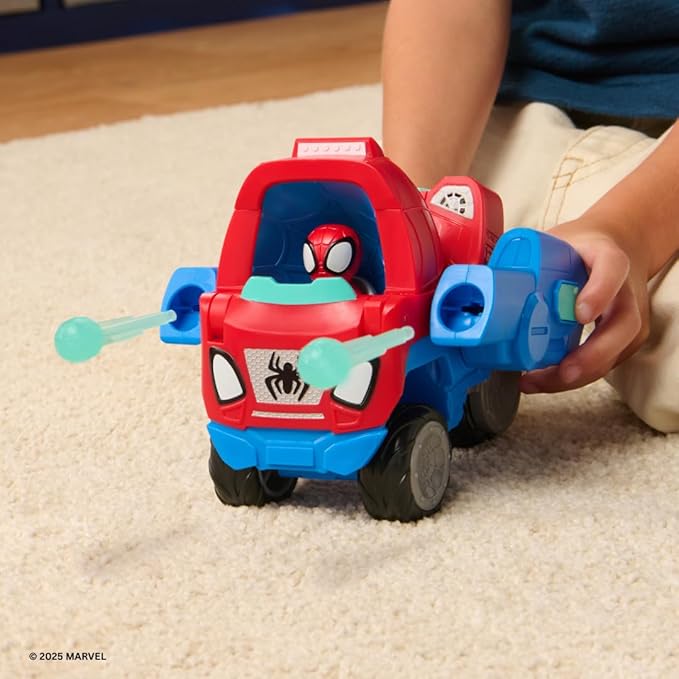 MARVEL Spidey and His Amazing Friends Spidey Transforming Web-Wave Cruiser - 9-Inch 2-In-1 Vehicle with Free Wheels and Web Dart Launchers