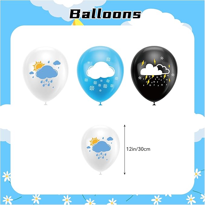Weather Birthday Party Decorations Set, Weather Forecast Party Supplies Weather Banner Cake Topper Cupcake Toppers Balloons for Tornado Rainbow Clouds Sun Snow Moon Star Party Decorations